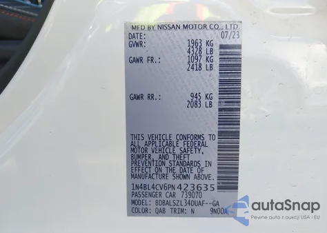 2023 Nissan Altima Sr Fwd from USA, damaged, VIN 1N4BL4CV6PN423635